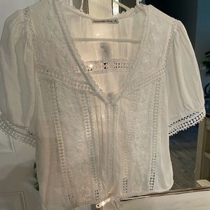 A&F White Knit/Lace Top